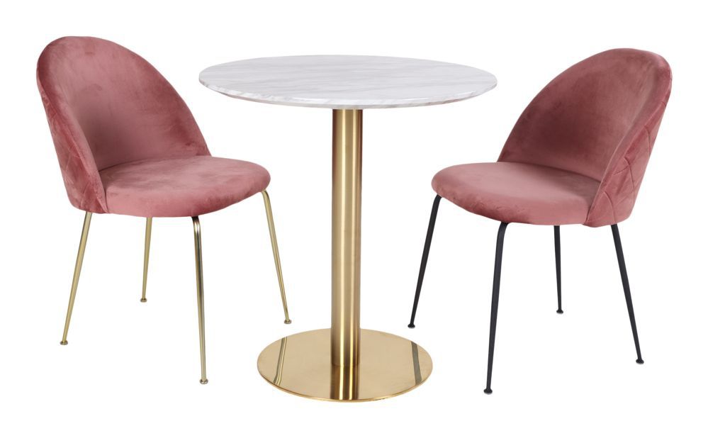 Bolzano Dining table, marble look, brass legs, Ø90