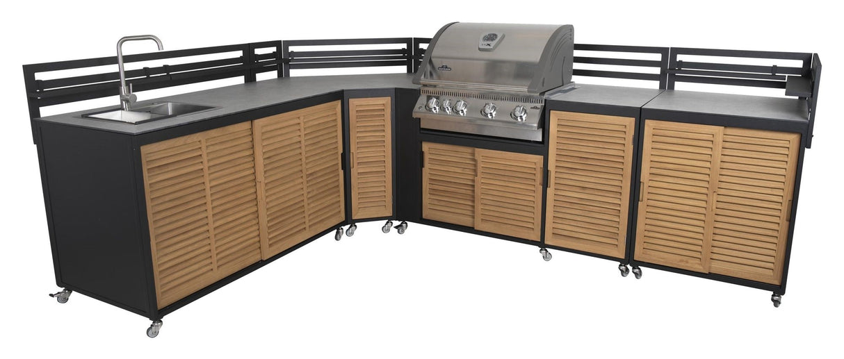 Fornax Outdoor kitchen with space for barbecue, Black/Teak