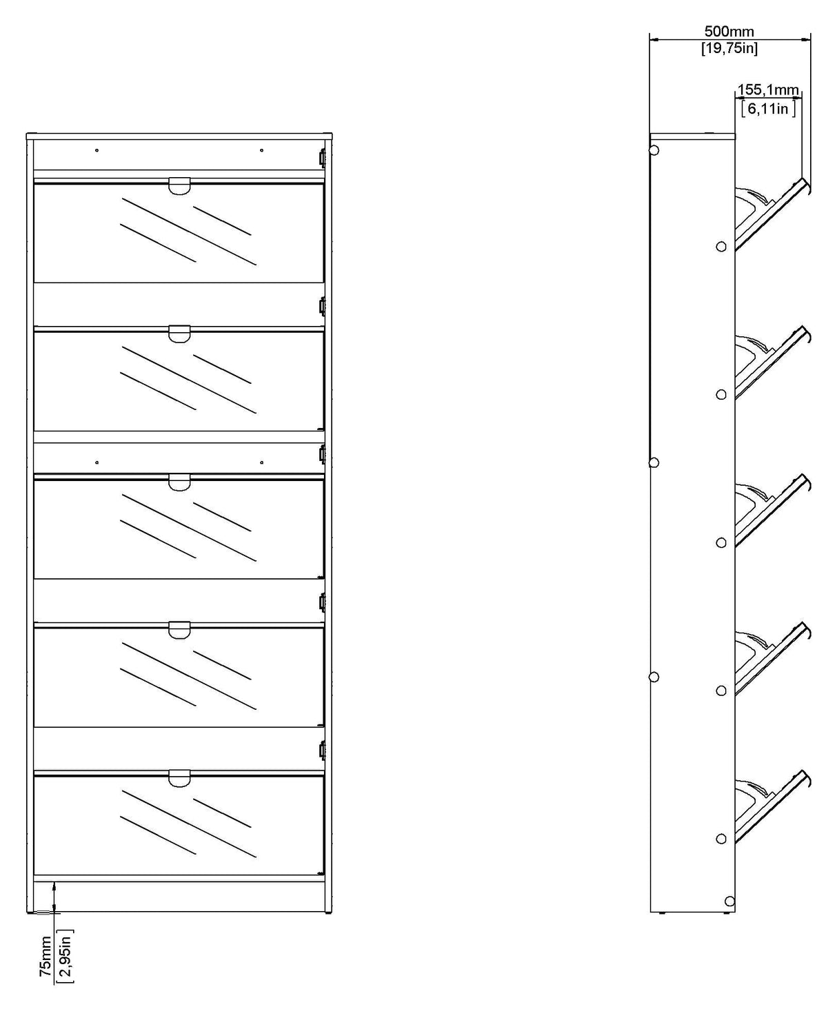 Bright Shoe Cabinet with Mirror Fronts