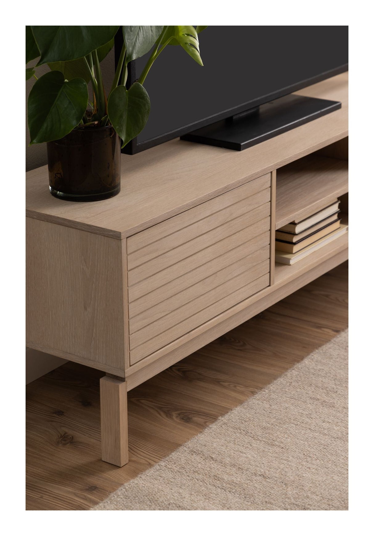 Cannes TV Table, White Pig. oiled oak veneer