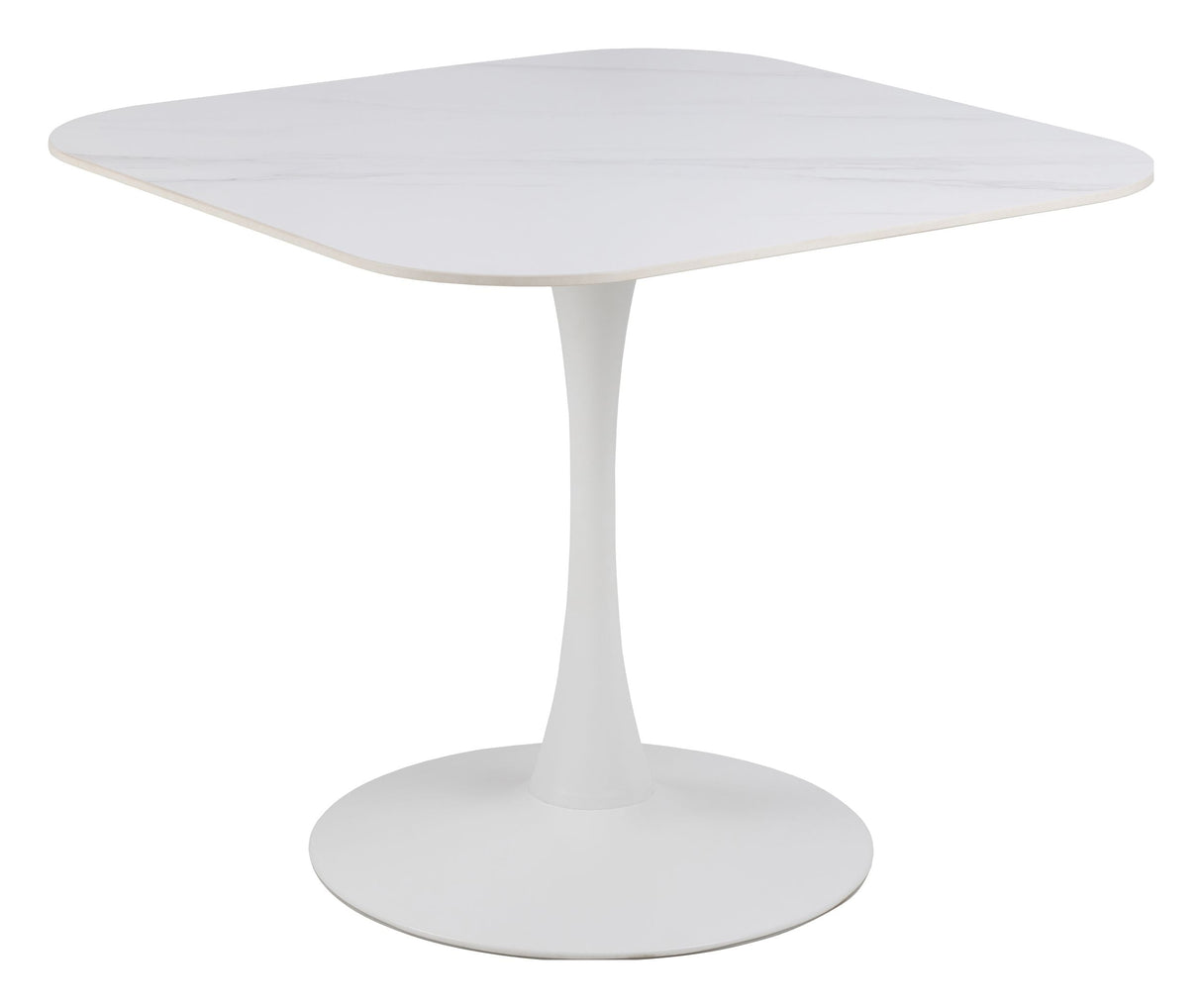 Malta Dining table, White ceramic and white PU painted MDF, 90x90