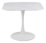 Malta Dining table, White ceramic and white PU painted MDF, 90x90