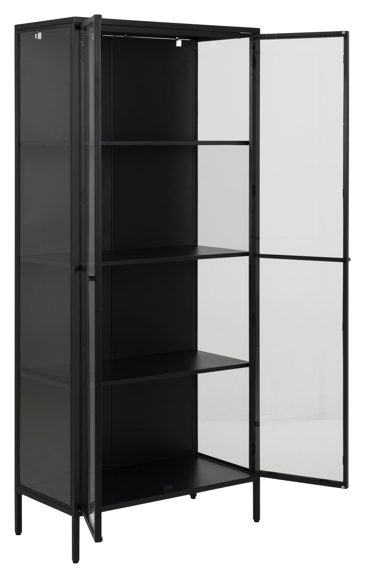 Newcastle Vitrine cabinet with 2 glass doors, Matte black metal