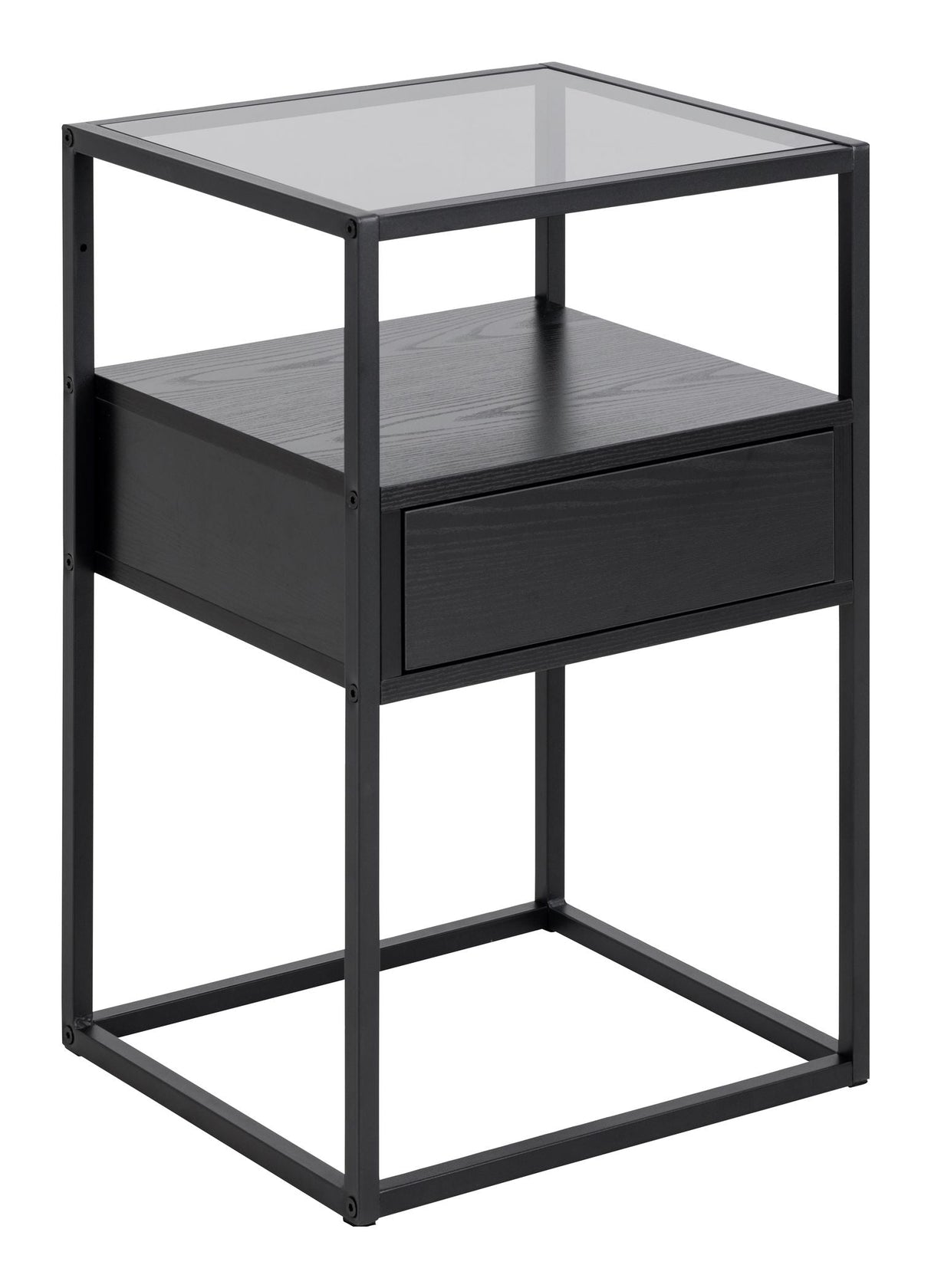 Randolf Bedside table, Gray glass