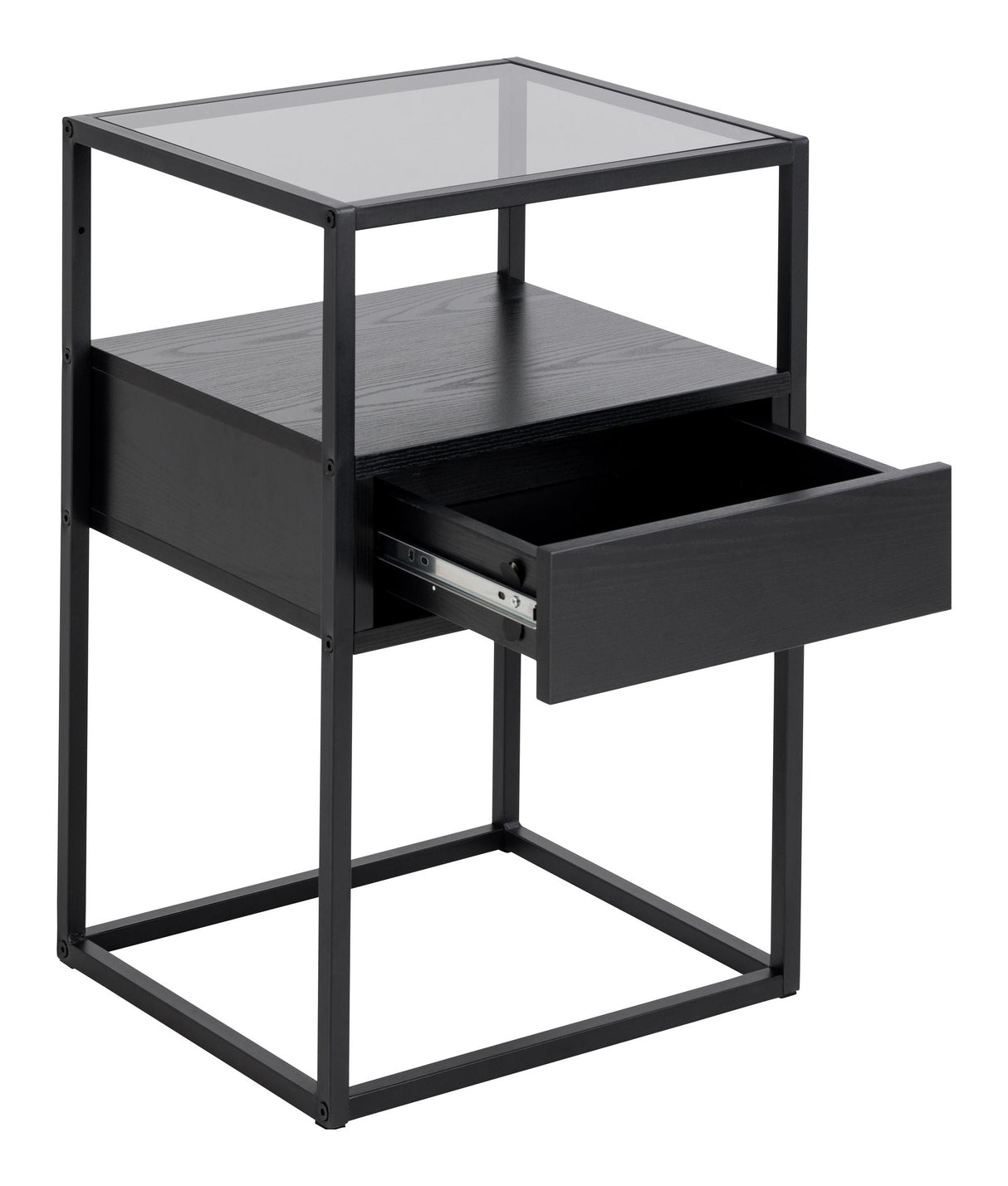 Randolf Bedside table, Gray glass