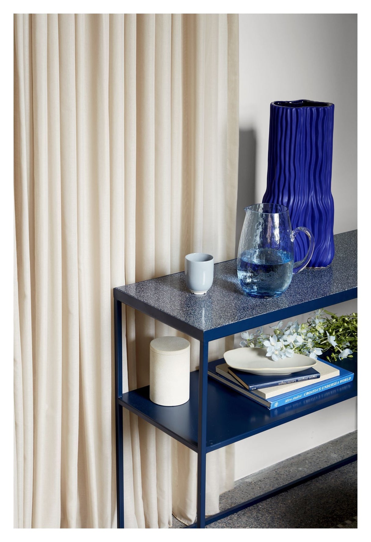 Tilde Console Table, Dark Blue Iron