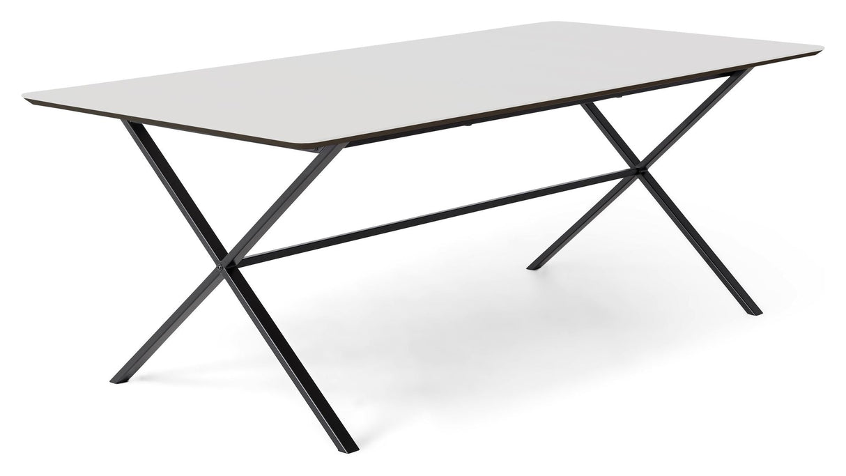 Meza Rounded Dining table 210x100 m. cross frame, White laminate