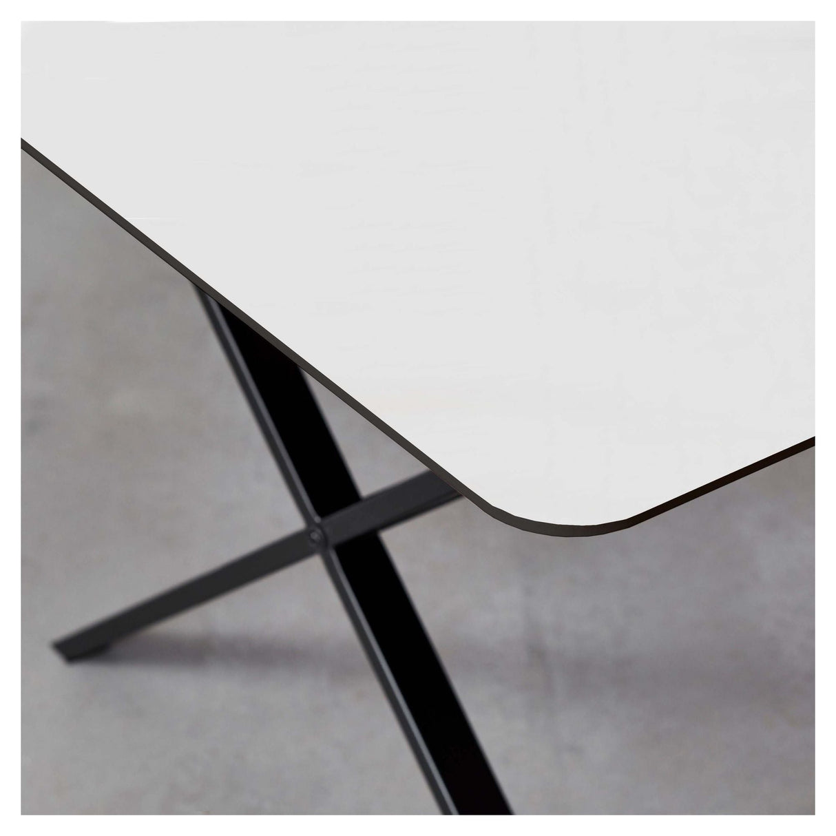 Meza Rounded Dining table 210x100 m. cross frame, White laminate