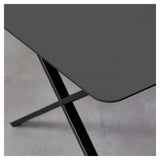 Meza Rounded Dining table 210x100 m. cross frame, Black laminate