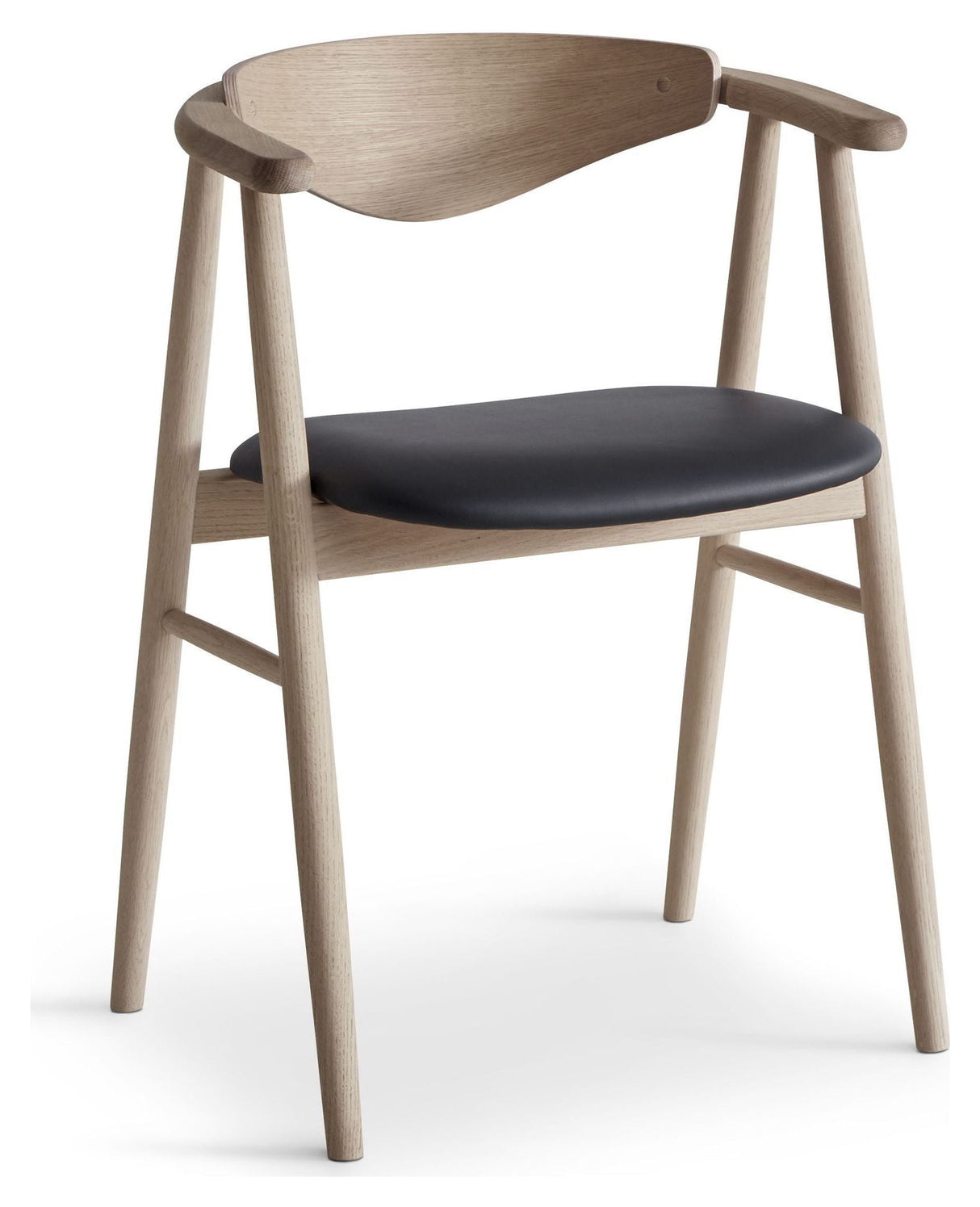 Tradition dining chair, oak/white oil Sydney black leather, wooden back