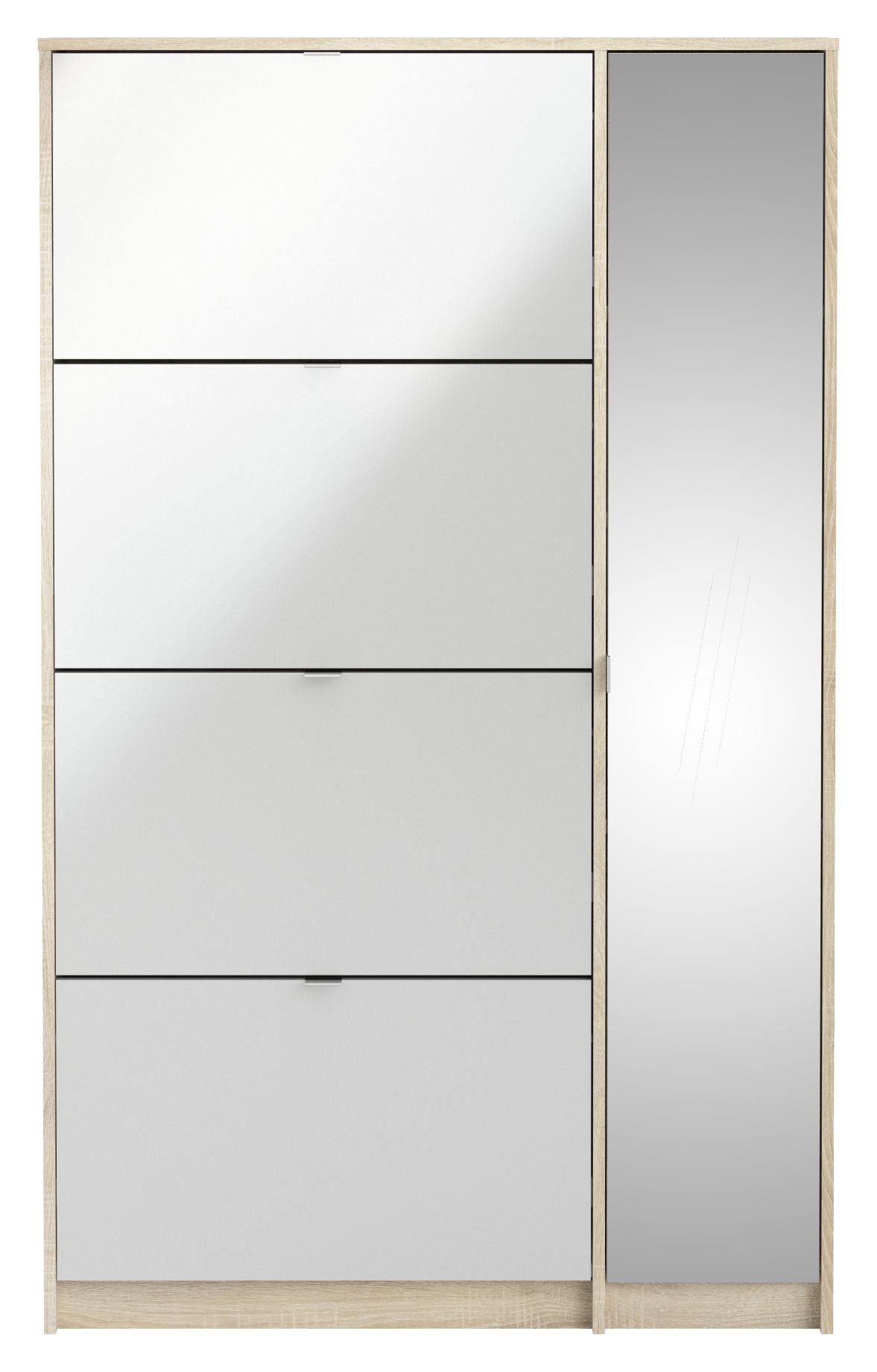 Shoes Shoe cabinet 4 folding doors w/2 compartments + 1 mirror door - Oak structure/White high gloss