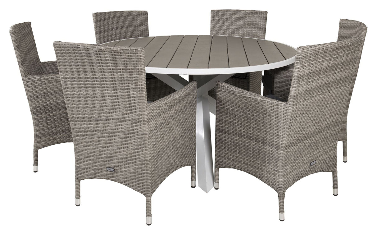 Parma, Garden Table Ø140, White Alu /Gray aintwood