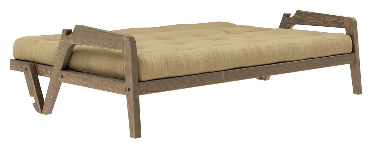 Grab Sofa bed, Brown lacquered pine, Wheat Beige