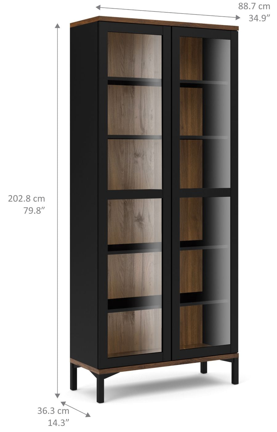 Roomers Vitrineskab w. 2 doors - Black/Walnut