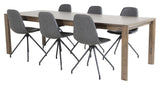 Slider Dining table w. extension, Smoked oak with 6 Polar chairs w. spin, Black PU