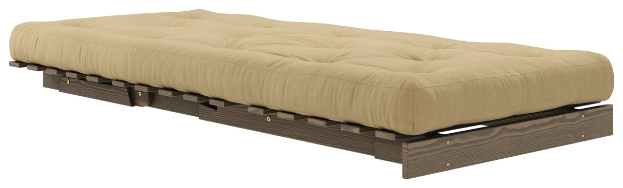 Roots 90 Sofa bed, Brown lacquered pine, Wheat Beige