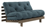 Roots 140 Sofa bed, Brown lacquered pine, Petrol Blue