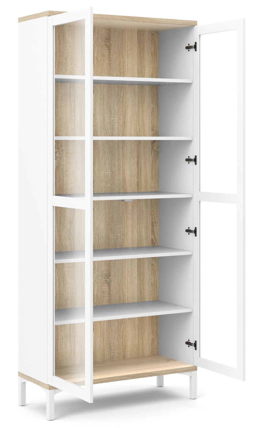 Roomers Vitrine cabinet with 2 doors - White/Oak structure