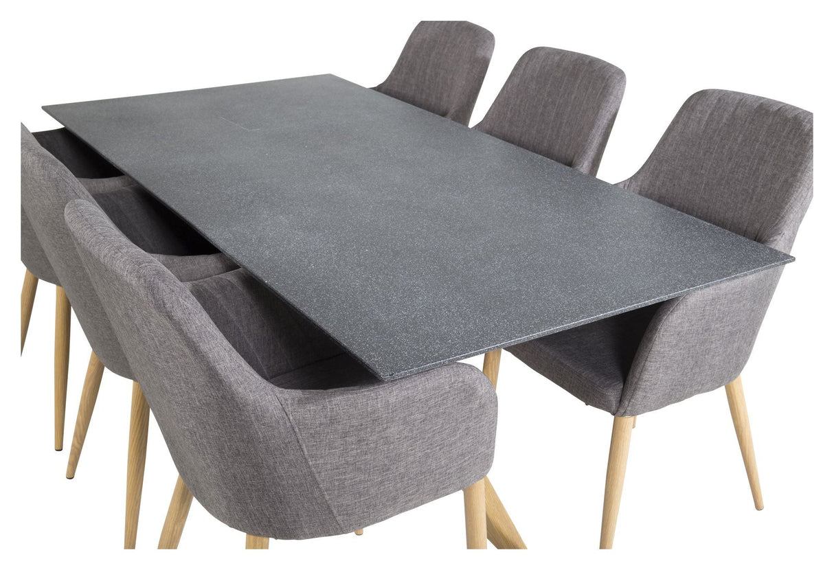 Piazza Dining table in Gray Spraystone w. 6 Comfort Chairs, Gray