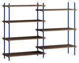 Shelving System, 2 bays, 7 shelves, H:115, Smoked Oak/Blue