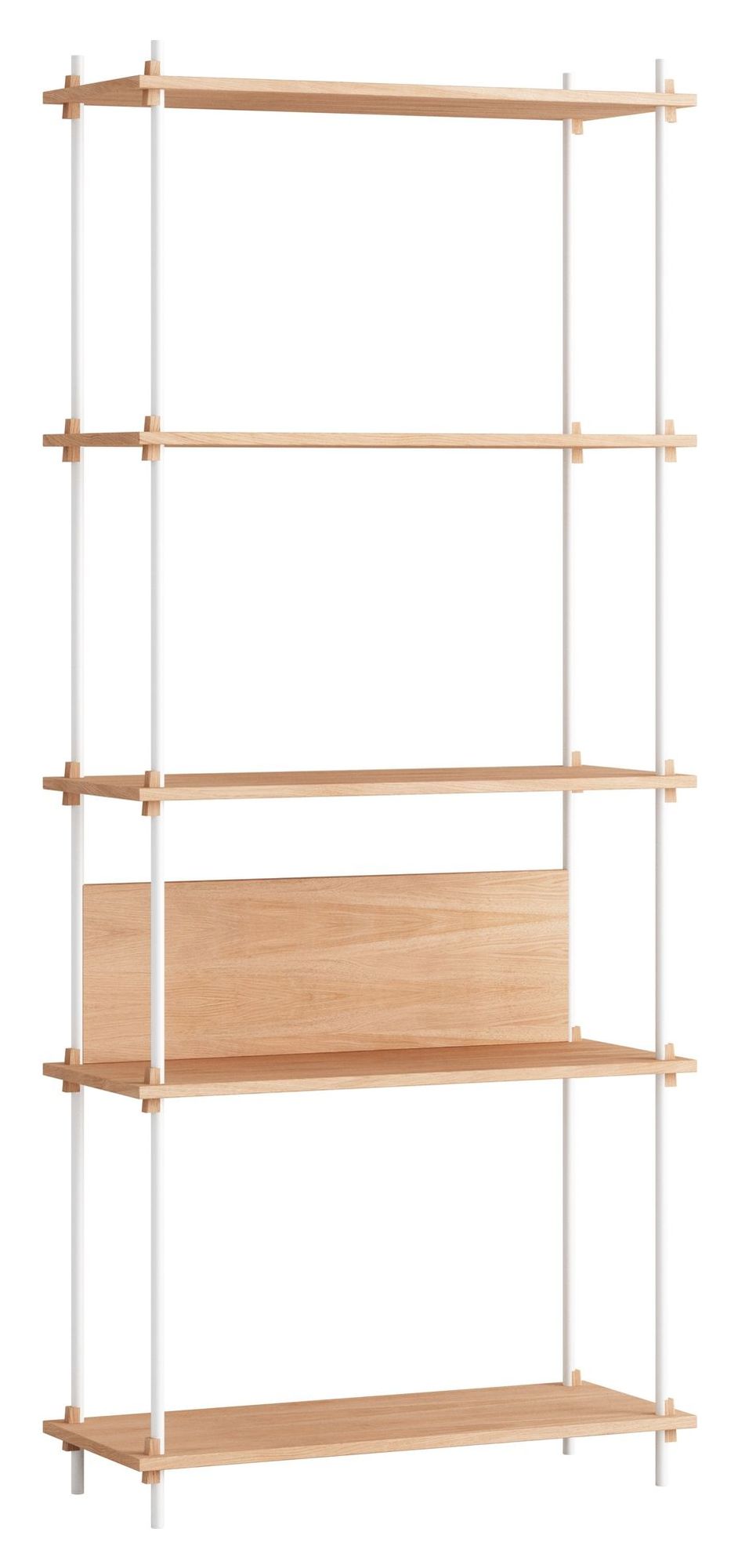 Shelving System, 1 bay, 5 shelves, H:200, Oak/White