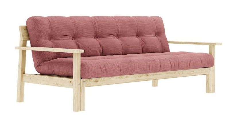 Unwind Sofa Bed, Lacquered Pine, Sorbet Pink Velvet