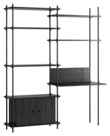 Shelving System with desk and cabinet, 2 bays, 4 shelves, H:200, Black/black