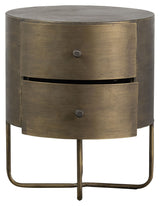 Glossy Side table with 2 drawers, Ø39, Antique brass