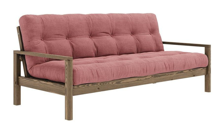 Knob Sofa bed, Brown lacquered pine, Sorbet Pink velvet