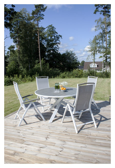 Parma, Garden Table Ø140, White Alu /Gray aintwood