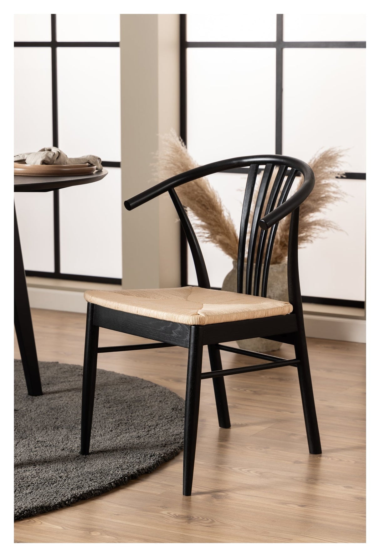 York, dining chair w/armrests - black/rattan