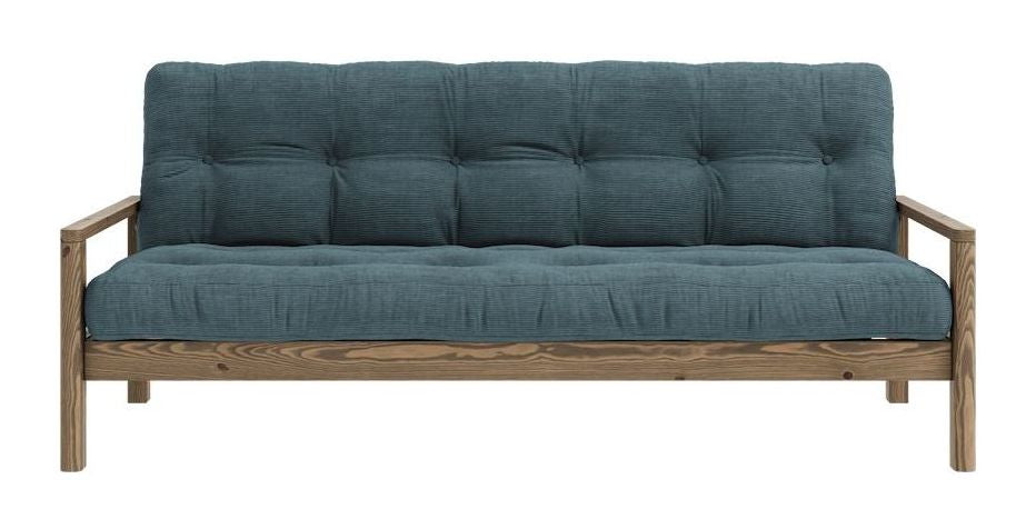 Knob Sofa bed, Brown lacquered pine, Pale Blue velvet