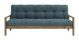 Knob Sofa bed, Brown lacquered pine, Pale Blue velvet