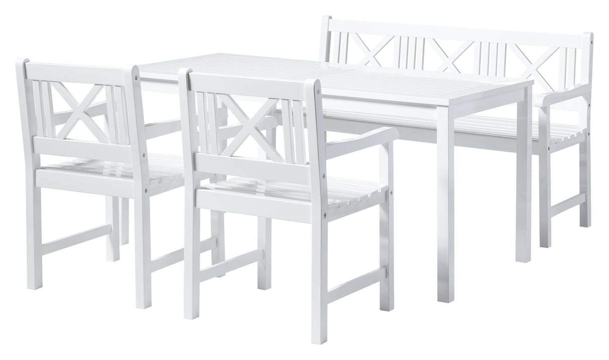 Løkken Garden furniture set with chairs and bench, White painted mahogany