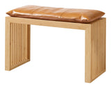 Rib Bench Bamboo with Light brown leather cushion, W: 73cm