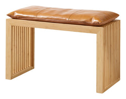 Rib Bench Bamboo with Light brown leather cushion, W: 73cm