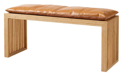 Rib Bench Bamboo with Light brown leather cushion, W: 104cm