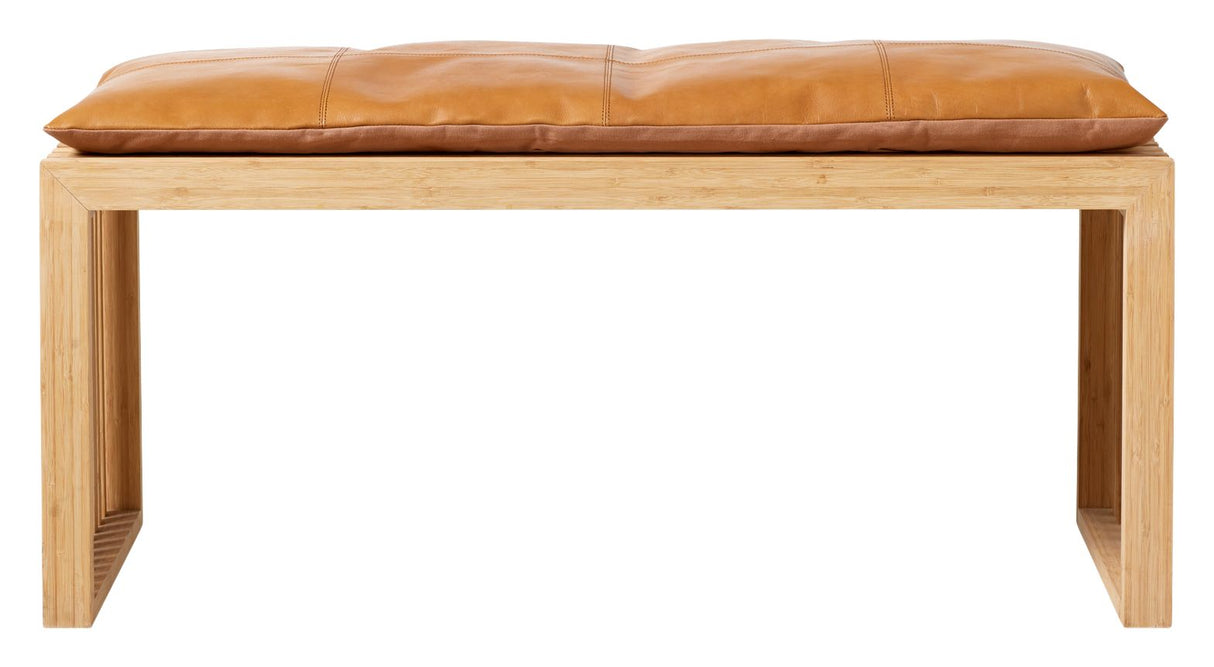 Rib Bench Bamboo with Light brown leather cushion, W: 104cm