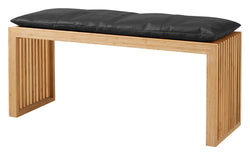 Rib Bench Bamboo with Black leather cushion, W: 104cm