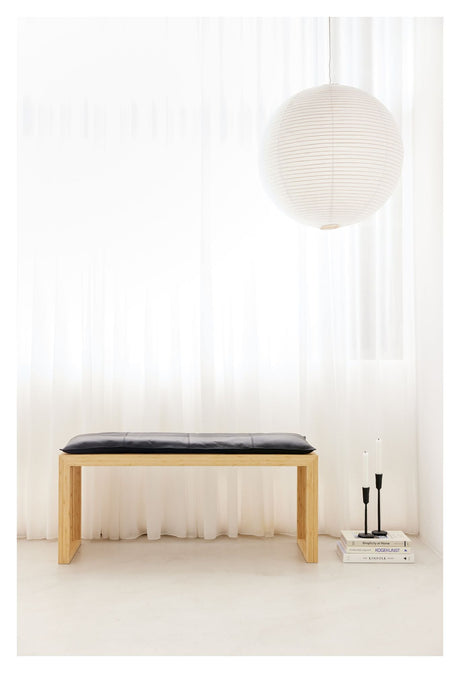 Rib Bench Bamboo with Black leather cushion, W: 104cm