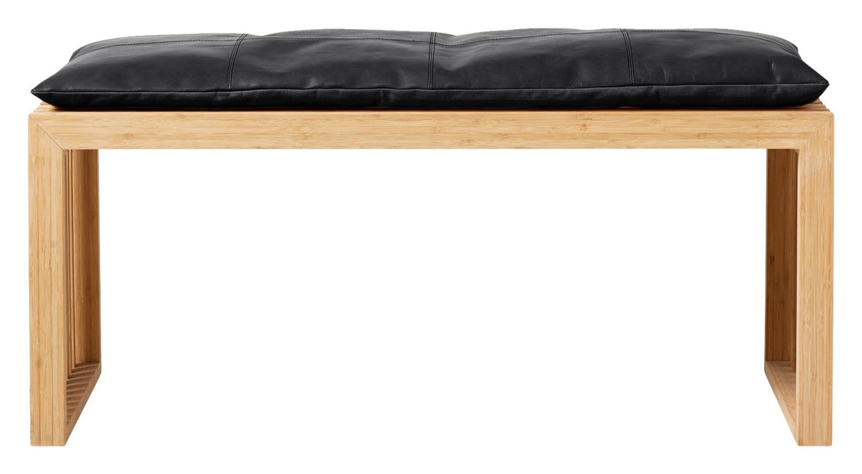 Rib Bench Bamboo with Black leather cushion, W: 104cm