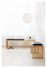 Rib Bench Bamboo with Black leather cushion, W: 104cm