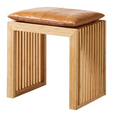 Rib Stool, Bamboo with Light brown leather cushion, W: 45cm