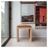 Rib Stool, Bamboo with Light brown leather cushion, W: 45cm