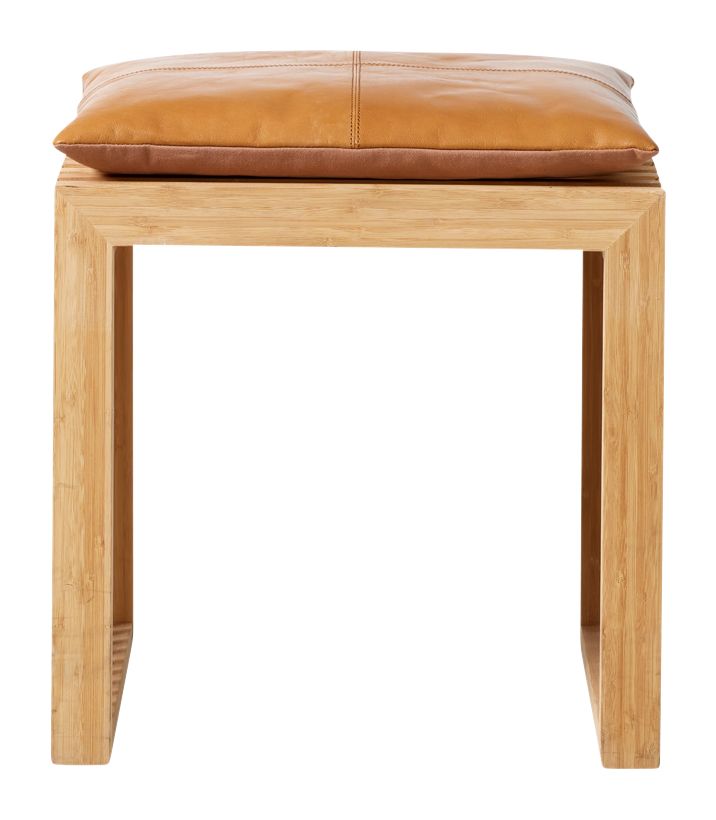 Rib Stool, Bamboo with Light brown leather cushion, W: 45cm