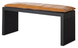 Rib Bench Mat Black Mahogany with Light Brown Leather Cushion, W: 104cm