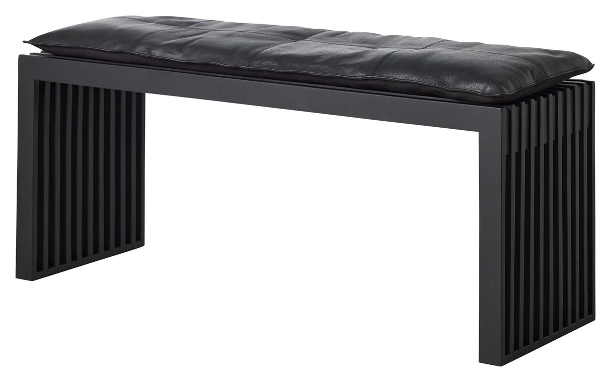 Rib Bench Mat Black Mahogany with Black Leather Cushion, W: 104cm