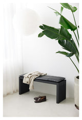 Rib Bench Mat Black Mahogany with Black Leather Cushion, W: 104cm