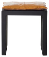 Rib Stool, Mat Mahogany with Light Brown Leather Cushion, W:45cm