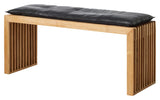 Rib Bench Teak with Black Leather Cushion, B:104